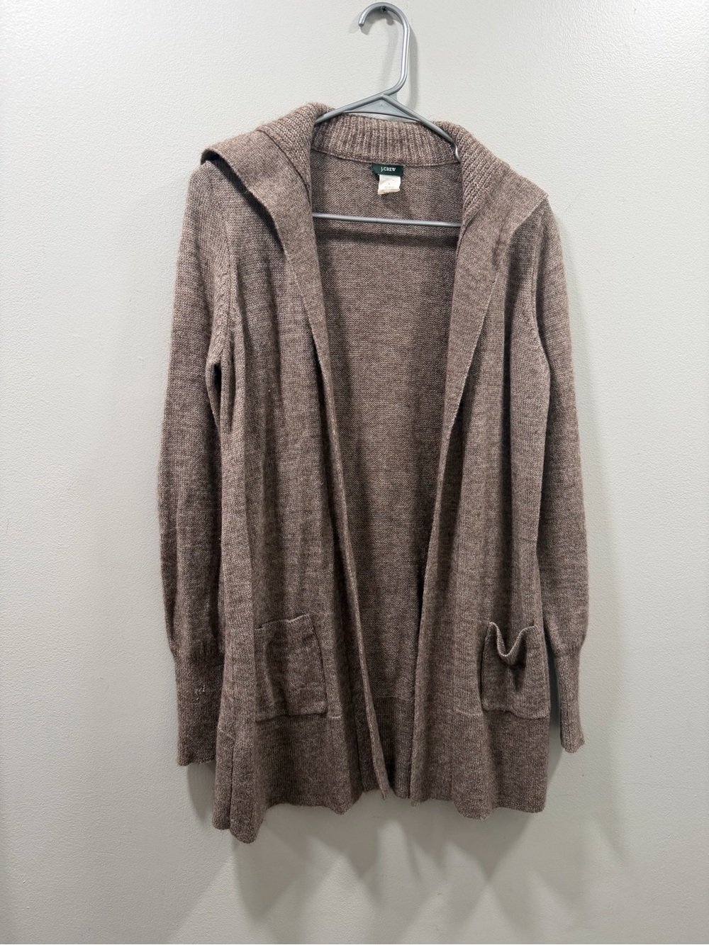 J. Crew wool Cozy collard Open-Front Sweater Cardigan - Brown L